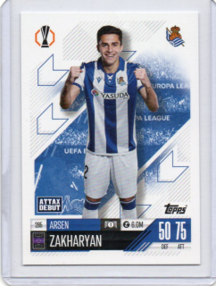 Topps Match Attax UEFA Club 2024-2025 Base # 285 Arsen ZAKHARYAN - Real Sociedad de Fútbol